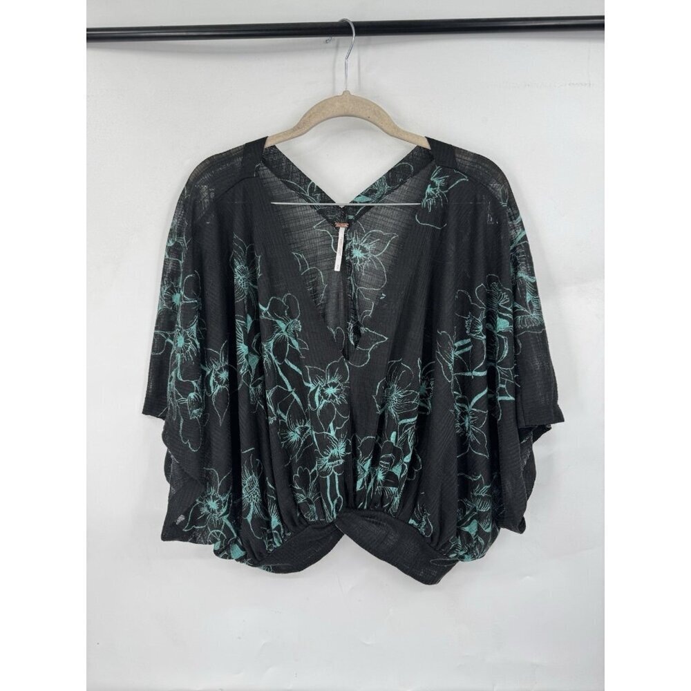 Free People One Dance Floral Top Women Small Black Bohemian‎ Fairy Romantic